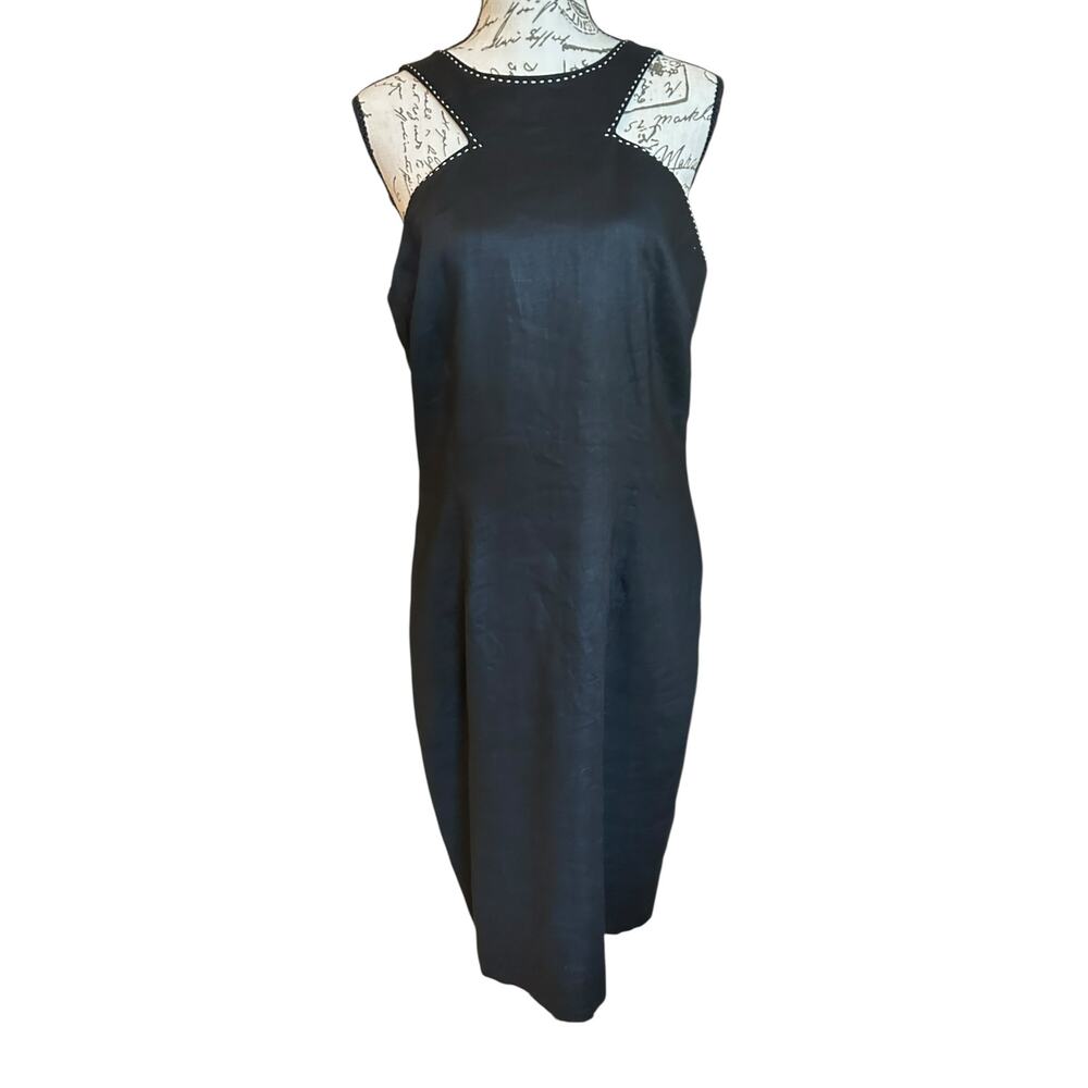 NWT Lauren Ralph Lauren Black Summer Linen Dress Size 12 Classic Workwear Preppy